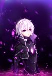  1boy add_(elsword) black_sclera bodysuit elsword haruya_(lajoon) highres male_focus popped_collar purple purple_background solo submerged violet_eyes white_hair 