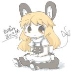  1girl animal_ears black_dress dress kemonomimi_mode kirisame_marisa long_hair mouse_ears mouse_marisa mouse_tail orange_hair ribbon short_sleeves simple_background sitting solo tail tail_ribbon touhou white_background white_ribbon yuasan 