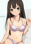  1girl bikini breasts brown_hair cleavage earrings green_eyes idolmaster idolmaster_cinderella_girls jewelry long_hair looking_at_viewer navel necklace saitoyu00 shibuya_rin smile solo swimsuit 