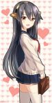  black_hair blush brown_eyes haruna_(kantai_collection) hearts kantai_collection long_hair personification seifuku smile 