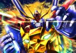  clenched_hand glowing glowing_eyes gundam gundam_build_fighters gundam_build_fighters_try gundam_tryon_3 mecha no_humans shingo_(picturepuzzle) shoulder_cannon solo upper_body 