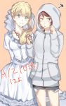  2girls aldnoah.zero asseylum_vers_allusia blonde_hair brown_hair green_eyes hoodie interlocked_fingers kurumiya_hato multiple_girls rayet_areash violet_eyes 