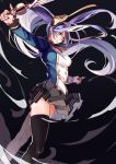  blazblue_remix_heart dual_wielding lavender_hair mai_natsume ponytail selenoring skirt thigh-highs 