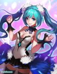  1girl 7th_dragon 7th_dragon_2020 aqua_eyes aqua_hair hatsune_miku long_hair looking_at_viewer sanpuu_shiromizu skirt smile solo thigh-highs twintails very_long_hair vocaloid 