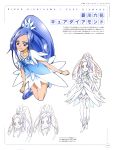  blue_eyes blue_hair blush character_sheet choker cure_diamond dokidoki!_precure dress hishikawa_rikka long_hair ponytail smile takahashi_akira 
