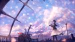  2girls black_hair bou_nin camera clouds long_hair motor_vehicle multiple_girls original pantyhose ponytail scenery skirt sky vehicle 