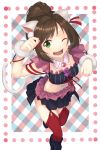  1girl animal_ears brown_hair cat_ears cat_tail fang green_eyes highres idolmaster idolmaster_cinderella_girls lip-mil maekawa_miku midriff one_eye_closed open_mouth short_hair smile solo tail 