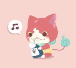  beamed_quavers blush_stickers cat chuno drinking drinking_straw jibanyan multiple_tails musical_note no_humans notched_ear simple_background sitting solo speech_bubble spoken_musical_note tail two_tails youkai youkai_watch 