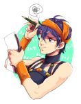  1boy headband jojo_no_kimyou_na_bouken math narancia_ghirga nishiyama_(whatsoy) notepad pen purple_hair solo violet_eyes 