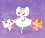  1girl ^_^ ballerina beamed_quavers blue_hair blush_stickers brothers chuno closed_eyes crotchet holding_hands koma-san komajirou musical_note netaballerina open_mouth purple_background quaver siblings star youkai youkai_watch 