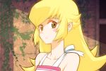  1girl bare_shoulders blonde_hair blush_stickers kikumaru_bunta long_hair monogatari_(series) nisemonogatari oshino_shinobu solo upper_body yellow_eyes 