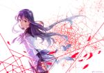  1girl absurdres akemi_homura diezi expressionless highres long_hair magical_girl mahou_shoujo_madoka_magica petals purple_hair silk solo spider_web violet_eyes 