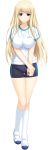  1girl absurdres bike_shorts blonde_hair blue_eyes breasts full_body gym_uniform highres iizuki_tasuku large_breasts long_hair looking_at_viewer lovely_x_cation lovely_x_cation_2 solo thigh_gap transparent_background yoshinoya_seine 