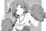  1girl akagashi_hagane blush cheerleader flower greyscale hair_flower hair_ornament leaf long_hair looking_away monochrome pom_poms smile solo touhou tsukumo_benben 