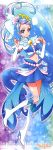  1girl absurdres blue_eyes blue_hair boots character_name cure_mermaid earrings full_body go!_princess_precure highres jewelry long_hair precure smile solo 