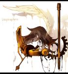  1girl closed_eyes deemo gears girl_(deemo) hand_on_own_chest lestored_cro profile solo wings 