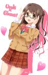  1girl bespectacled brown_eyes brown_hair glasses highres idolmaster idolmaster_cinderella_girls long_hair paopao school_uniform shimamura_uzuki side_ponytail 