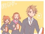  1girl 2boys brown_hair cr-r hayama_hayato long_hair multiple_boys orange_hair school_uniform short_hair tobe_kakeru yahari_ore_no_seishun_lovecome_wa_machigatteiru. yuigahama_yui 