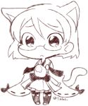  1girl animal_ears cat_ears cat_tail chibi kantai_collection kemonomimi_mode kirishima_(kantai_collection) monochrome tail tukko twitter_username 