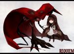  1girl ankle_boots boots deemo deemo_(character) dress girl_(deemo) height_difference hood lestored_cro looking_up pantyhose red_eyes standing 