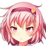 1girl blush frown hair_ornament hairband hairclip komeiji_satori looking_at_viewer lowres oimo_(imoyoukan) pink_eyes pink_hair portrait short_hair solo touhou white_background 