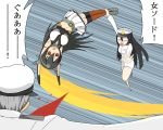  2girls admiral_(kantai_collection) bare_shoulders black_hair blood elbow_gloves female_admiral_(kantai_collection) gloves hairband headgear kantai_collection long_hair multiple_girls nagato_(kantai_collection) open_mouth thigh-highs translation_request 