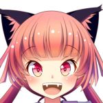  1girl :d animal_ears blush cat_ears extra_ears fangs happy kaenbyou_rin looking_at_viewer lowres oimo_(imoyoukan) open_mouth portrait red_eyes redhead smile solo touhou 