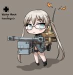  1girl belt black_boots black_panties blue_eyes blush boots frown glasses highres iron_cross long_hair long_sleeves mecha_musume milihime_taisen military military_uniform military_vehicle no_pants panties radio radio_antenna range_finder sdkfz_250 tao_(kadoya) twintails underwear uniform vehicle wenck_(milihime_taisen) 