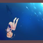  1girl ahoge akagashi_hagane animal bubble hair_ornament huge_ahoge i-58_(kantai_collection) kantai_collection letterboxed pink_eyes pink_hair school_swimsuit school_uniform serafuku short_hair solo swimsuit swimsuit_under_clothes underwater upside-down water whale 