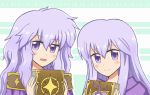  2girls :d blush book diadora_(fire_emblem) dress fire_emblem fire_emblem:_seisen_no_keifu holding holding_book lavender_hair long_hair mother_and_daughter multiple_girls open_mouth reverse_(bluefencer) smile striped striped_background violet_eyes yuria_(fire_emblem) 