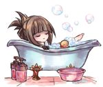  1girl bathing bathtub closed_eyes deemo foam fuku_(huku_m) girl_(deemo) hair_up rubber_duck smile solo 
