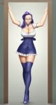  1girl blue_eyes blue_legwear breasts choker cleavage door glasses highres huge_breasts long_hair looking_at_viewer lvl_(sentrythe2310) my_little_pony personification purple_hair raised_eyebrows rarity smile solo thigh-highs thighs waitress 