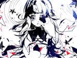  1girl bangs blunt_bangs book deemo girl_(deemo) gloves hand_on_own_face holding holding_book long_hair looking_at_viewer monochrome pa_(944653774) solo spot_color star star-shaped_pupils symbol-shaped_pupils 