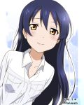  1girl blue_hair brown_eyes ikari_manatsu long_hair looking_at_viewer love_live!_school_idol_project smile solo sonoda_umi 