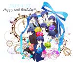  alternate_hair_length alternate_hairstyle androgynous birthday blue_eyes blue_hair bouquet cabbie_hat clock dark_persona dated earrings flower gakuran happy_birthday hat jewelry kknoe labcoat long_hair multiple_persona necklace necktie persona persona_4 persona_4_the_golden persona_x_detective reverse_trap ribbon school_uniform shirogane_naoto short_hair skirt suspenders yellow_eyes 