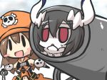  anchorage_water_oni blush_stickers cannon chibi commentary_request crossover gomasamune guilty_gear hat horns kantai_collection may_(guilty_gear) open_mouth pirate pirate_hat red_eyes shinkaisei-kan sketch sweatdrop 