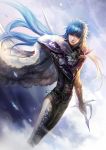  1boy aquarius_camus blue_hair cape fooltown long_hair saint_seiya solo sword violet_eyes weapon 