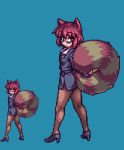 1girl animal_ears black_legwear brown_hair chabo_(fuketsudan) futatsuiwa_mamizou glasses high_heels holding_tail leaf looking_at_viewer lowres office_lady pantyhose pencil_skirt pixel_art raccoon_ears raccoon_tail short_hair simple_background skirt solo sunglasses tail touhou urban_legend_in_limbo