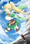  1girl blonde_hair braid fairy_wings gloves green_eyes highres leafa long_hair outstretched_arms pointy_ears ponytail spread_arms sword_art_online twin_braids wings yakku 