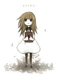  1girl 2014 book brown_hair dated deemo dress girl_(deemo) holding holding_book long_hair looking_up sangatsu_(io) solo standing 