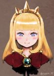  1girl blonde_hair cagliostro_(granblue_fantasy) crown face granblue_fantasy gymno jewelry long_hair looking_at_viewer smile solo violet_eyes 