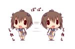  1girl binoculars brown_hair chibi hair_between_eyes huei_nazuki kantai_collection long_sleeves open_mouth sailor_collar sailor_dress short_hair simple_background solo white_background yukikaze_(kantai_collection) 