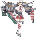  1girl breasts brown_hair detached_sleeves glasses hat jiji kantai_collection looking_at_viewer machinery necktie official_art red_skirt roma_(kantai_collection) skirt solo striped striped_legwear thigh-highs transparent_background white_legwear 