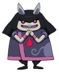  artist_request bangs black_hair blunt_bangs flat_color full_body highres horns looking_at_viewer official_art pink_eyes simple_background solid_eyes solo standing white_background yakkai youkai youkai_watch 