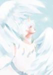  1boy bishoujo_senshi_sailor_moon crescent_moon from_side helios_(sailor_moon) horn lips looking_up male_focus moon pale_color pastellish profile short_hair white white_hair white_wings wings 