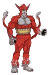 absurdres artist_request full_body highres multiple_tails muscle muscular_male nekomata notched_ear official_art open_mouth paws pointy_ears red_fur red_j simple_background solid_eyes solo standing tail two_tails white_background yellow_eyes youkai youkai_watch