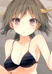  1girl bare_shoulders bikini_top blush breasts brown_eyes brown_hair collarbone hiei_(kantai_collection) highres kantai_collection looking_at_viewer portrait short_hair solo suneo swimsuit under_boob 