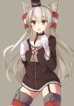  1girl amatsukaze_(kantai_collection) brown_eyes gloves kantai_collection long_hair seki_(seki461) silver_hair solo thigh-highs two_side_up 