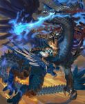  artist_request blue_eyes blue_fire dragon fantasy fire highres horns no_humans original wings 