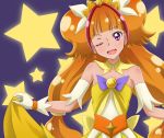  1girl ;d amanogawa_kirara bare_shoulders choker cure_twinkle earrings gloves go!_princess_precure jewelry jouban_minato looking_at_viewer multicolored_hair one_eye_closed open_mouth orange_hair precure redhead smile solo star star_earrings twintails two-tone_hair violet_eyes white_gloves 